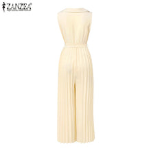 Load image into Gallery viewer, Fashion Women Jumpsuits 2026 ZANZEA Summer Rompers Elegant Wide Leg Work OL Overalls V Neck Sleeveless Pleated Playsuit Trousers
