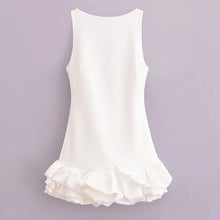 Load image into Gallery viewer, Sexy Women Mini Dress Green Bule Pink Black White O Neck Ruffle Design Sexy Bodycon Dress Women Sleeveless Party Dress
