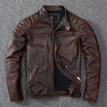 Load image into Gallery viewer, 2025 New Leather Jacket Top Layer 100% Cowhide Leather Clothes Men's Stand Collar Motorcycle Clothes  Autumn Winter Plus Size
