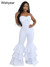 Load image into Gallery viewer, New One Pieces Jumpsuits Women Black Strapless Sleeveless Sexy Rompers Slim Fit Long Ruffles Flare Pant Night Club Even Overalls
