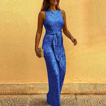 Load image into Gallery viewer, Women Jumpsuits Sexy Backless Sequins Elegant O Neck Sleeveless Lace Up Casual Rompers Glitter Party Clubwear Costume for Female
