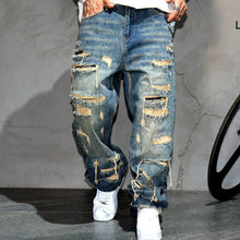 Load image into Gallery viewer, Mens Ripped Baggy Distressed Denim Straight Leg Patchwork Oversized  Jeans
