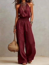 Load image into Gallery viewer, Solid Color Casual Jumpsuit Summer Simple Fashion Commuting Style Sleeveless Halterneck Mid-waist Backless Wide-leg Jumpsuit
