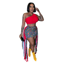 Lade das Bild in den Galerie-Viewer, FAGADOER Summer Print Tassels Mini Skirts Two Piece Sets
