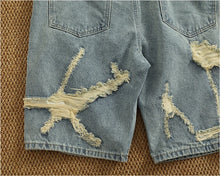 Load image into Gallery viewer, Ripped hole plankton handsome high street trend denim shorts men summer everything to do old washed pants five quarter pants
