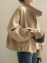 Load image into Gallery viewer, Standing Collar Short Hem Drawstring Trench Coat
