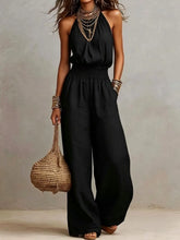 Load image into Gallery viewer, Solid Color Casual Jumpsuit Summer Simple Fashion Commuting Style Sleeveless Halterneck Mid-waist Backless Wide-leg Jumpsuit
