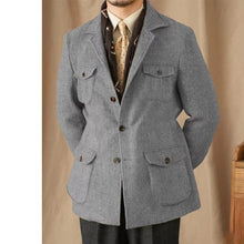 Load image into Gallery viewer, Men's Suits Vintage Herringbone Tweed Blazer British Wool Blend Double Breasted Lightweight Casual Sport Coat Formal Jacket
