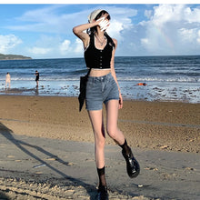 Load image into Gallery viewer, Black White Elegant Slim Denim Shorts
