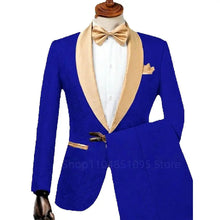 Load image into Gallery viewer, Men's Formal  Jacquard 2-Piece Wedding Suit Shawl Lapel Blazer with Pants Slim Fit Tuxedo Business Costume for Groom Party Prom
