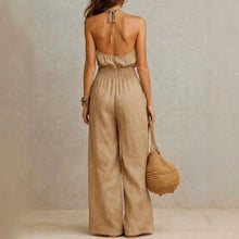 Load image into Gallery viewer, Solid Color Casual Jumpsuit Summer Simple Fashion Commuting Style Sleeveless Halterneck Mid-waist Backless Wide-leg Jumpsuit
