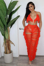 Load image into Gallery viewer, Sexy Two Piece Pant Sets Women Hollow Out Trousers Matching Sets Strapless Tassels Hole Pencil Pants Suits High Street Summer
