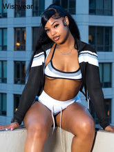 Lade das Bild in den Galerie-Viewer, Stripe Print Patchwork Full Sleeve Jacket+Crop 3 Piece Set
