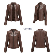 Load image into Gallery viewer, Faux Leather Motorcycle Jacket for Women, Female Coat, Moto Biker, Purple, Black, Zipper windproof jacket leather jacket
