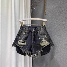 Load image into Gallery viewer, Women's A-shaped Slim-fit High-waisted Ripped  Shorts
