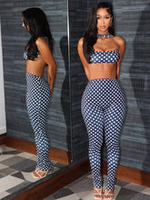 Lade das Bild in den Galerie-Viewer, Kliou  Polka Dot Print Halter Backless Tank Tops+Skinny Long Pants
