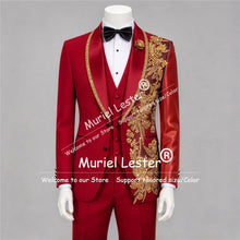 Load image into Gallery viewer, Men's  Rhinestone Beaded Appliques Groom  Single Breasted Slim Fit Suit Outfit
