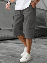 Load image into Gallery viewer, Men's 3/4-Length Cargo Shorts — Woven Twill Fabric, Multi-Pocket Casual Trousers. Non-Stretch Adult Apparel for Summer

