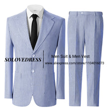 Load image into Gallery viewer, Men's Seersucker Striped 2 Piece Slim Fit Pinstripe Suit
