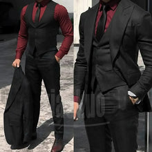 Load image into Gallery viewer, Mens Three Piece Suit Fashion Peak Lapel Blazer Vest Trousers Formal Wedding Groomsmen Slim Fit Business Casual Party Tuxedo
