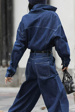 Load image into Gallery viewer, Jumpsuits Women Autumn Spring Fashion New Safari Style Loose Long Sleeve Denim Jumpsuits Office Lady
