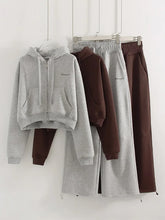 Load image into Gallery viewer, Women Tracksuits Winter Fleece Sweatsuit Brown Warm Crop Zipper Hoodies And Sweatpants Set For Women 2 Piece Velvet Pants Sets
