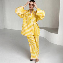 Load image into Gallery viewer, Women's Two-piece Set  Autumn New Striped Long-sleeved Loose Lace-up Top High-waisted Trousers Fashion Casual Suit for Women
