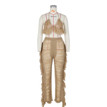 Load image into Gallery viewer, Sexy Two Piece Pant Sets Women Hollow Out Trousers Matching Sets Strapless Tassels Hole Pencil Pants Suits High Street Summer
