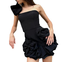 Load image into Gallery viewer, Women Mini Dress Sexy Strapless Sleeveless Ruffles Dresses High Waist One Shoulder Elegant White Temperament Bodycon Vestidos
