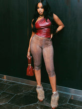 Load image into Gallery viewer, Nibber PU Leather Skew Collar Tank Tops+Serpentine Print 2 Piece Set
