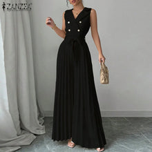 Load image into Gallery viewer, Fashion Women Jumpsuits 2026 ZANZEA Summer Rompers Elegant Wide Leg Work OL Overalls V Neck Sleeveless Pleated Playsuit Trousers
