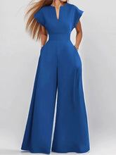 Load image into Gallery viewer, Elegant High Waist Sexy V-neck Short Sleeved Commuting Wide Leg Jumpsuit
