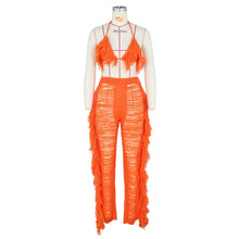 Load image into Gallery viewer, Sexy Two Piece Pant Sets Women Hollow Out Trousers Matching Sets Strapless Tassels Hole Pencil Pants Suits High Street Summer
