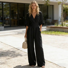 Load image into Gallery viewer, Women's Jumpsuit Fashion High Waist V-neck Casual Jumpsuits Sexy Solid Color Office Wide Leg Trousers Overalls Vacation Outfit
