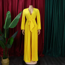 Load image into Gallery viewer, Elegant Pleated Jumpsuits &amp; Rompers Full Sleeve V Neck High Waisted Fashion Ladies Birthday Party Dinner Outfits Overalls Cloth
