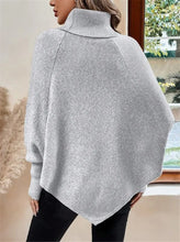 画像をギャラリービューアに読み込む, Twisted Sweater Turtleneck Button Bat-sleeve Design Pullover
