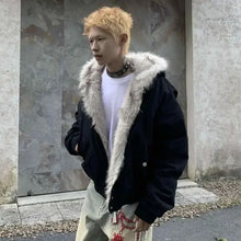 Load image into Gallery viewer, Fur Collar And Velvet Padded Warm Hooded Coat
