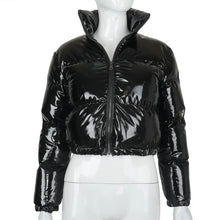 Load image into Gallery viewer, Puffer Long Sleeve Zip Up Crop Bubble Down Shiny Quilted Jacket
