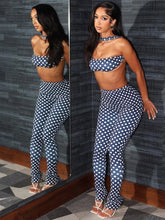 Lade das Bild in den Galerie-Viewer, Kliou  Polka Dot Print Halter Backless Tank Tops+Skinny Long Pants
