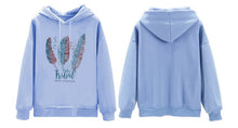 Load image into Gallery viewer, Women Fashion Feather Printed Hoodies Autumn Winter Plus Velvet Casual Loose Sweatshirt
