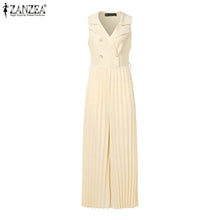 Load image into Gallery viewer, Fashion Women Jumpsuits 2026 ZANZEA Summer Rompers Elegant Wide Leg Work OL Overalls V Neck Sleeveless Pleated Playsuit Trousers
