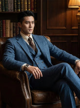 Load image into Gallery viewer, Men's Regular Fit 3 Piece Notch Lapel Double Breasted Tweed Herringbone Blazer Vest Suit
