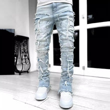 Load image into Gallery viewer, American  Stretch Patch Denim Straight-Leg Pants
