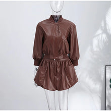 Load image into Gallery viewer, Street Women's Cropped Leather Jacket Skirt Set Stand Collar Zipper Coats Pleated Mini Skirts 2026 Spring Lady Fashion Suit
