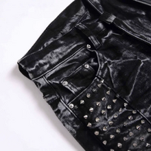 Load image into Gallery viewer, Retro  Rivet Design Black Slim Fit Buckle  Jeans

