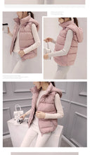 Load image into Gallery viewer, Women's Short Padded Quilted Vest Warm Slimming Detachable Cap Jacket.
