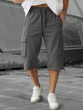 Load image into Gallery viewer, Men's 3/4-Length Cargo Shorts — Woven Twill Fabric, Multi-Pocket Casual Trousers. Non-Stretch Adult Apparel for Summer
