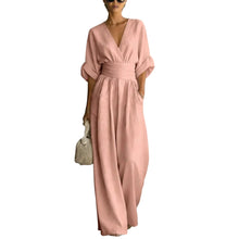 Load image into Gallery viewer, Women's Jumpsuit Fashion High Waist V-neck Casual Jumpsuits Sexy Solid Color Office Wide Leg Trousers Overalls Vacation Outfit
