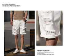 Load image into Gallery viewer, Men's Fashion Denim Shorts Summer Ripped Casual Denim Knee Length Solid Jeans Shorts White Classic Jeans Shorts Y2k Streetwear

