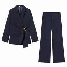 Load image into Gallery viewer, Women Suit Pants Two-Piece Set Buckle Decoration Long Sleeve Blazer Coat + Straight-Leg Pants 2 Pieces Sets Chic Woman Outfits

